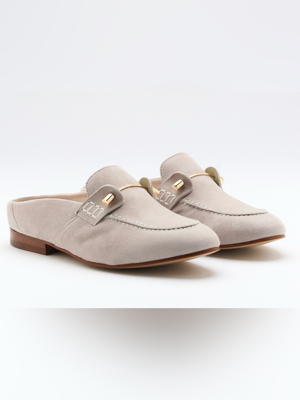 Softwaves Sarita Koala Suede Backless Loafer Mules in Light Beige NWT $350